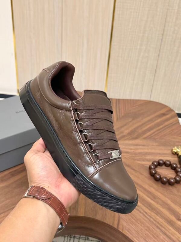 Men's Leather Low-Top Skate Sneakers - Vintage Olive Brown Chunky Streetwear Shoes