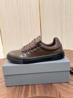 Men's Leather Low-Top Skate Sneakers - Vintage Olive Brown Chunky Streetwear Shoes