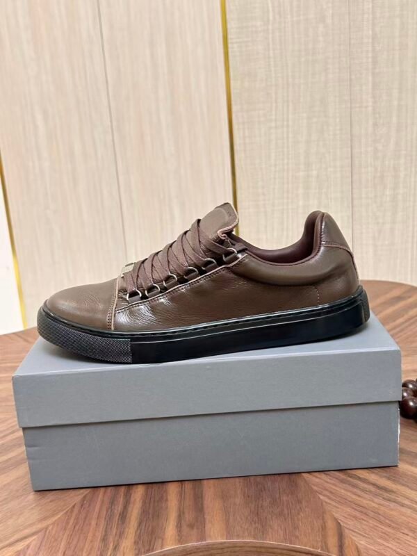 Men's Leather Low-Top Skate Sneakers - Vintage Olive Brown Chunky Streetwear Shoes