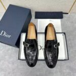 Men's Embossed Patent Leather Loafers with Buckle - Glossy Black Dress Shoes