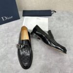 Men's Embossed Patent Leather Loafers with Buckle - Glossy Black Dress Shoes