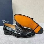 Men's Embossed Patent Leather Loafers with Buckle - Glossy Black Dress Shoes