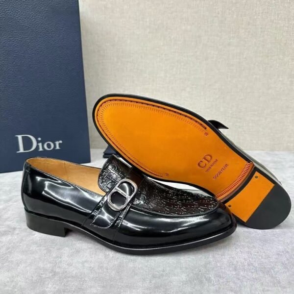 Men's Embossed Patent Leather Loafers with Buckle - Glossy Black Dress Shoes