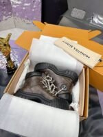 Retro Monogram Platform Combat Boots - Chunky Lug Sole Lace-Up Short Boots