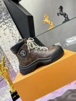 Retro Monogram Platform Combat Boots - Chunky Lug Sole Lace-Up Short Boots