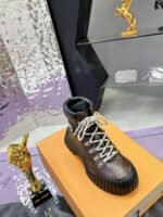 Retro Monogram Platform Combat Boots - Chunky Lug Sole Lace-Up Short Boots