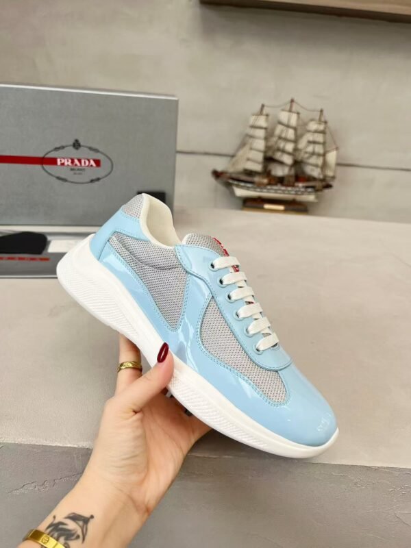 Men's & Women's Patent Leather Mesh Low-Top Sneakers - Baby Blue Luxury Streetwear Shoes