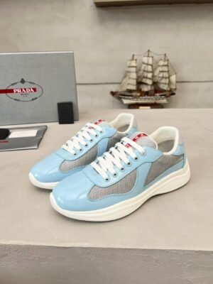 Men's & Women's Patent Leather Mesh Low-Top Sneakers - Baby Blue Luxury Streetwear Shoes
