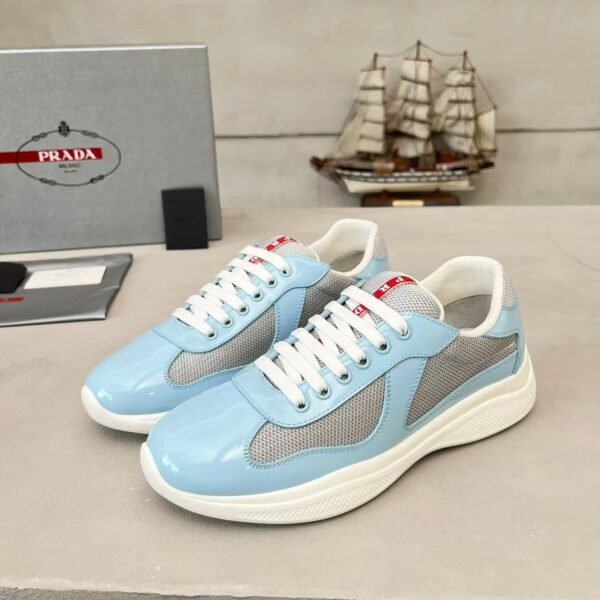 Men's & Women's Patent Leather Mesh Low-Top Sneakers - Baby Blue Luxury Streetwear Shoes