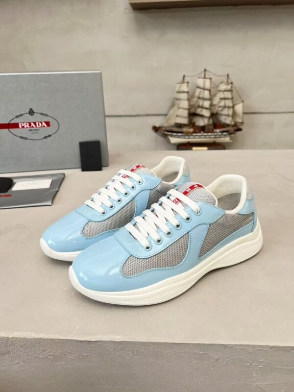 Men's & Women's Patent Leather Mesh Low-Top Sneakers - Baby Blue Luxury Streetwear Shoes