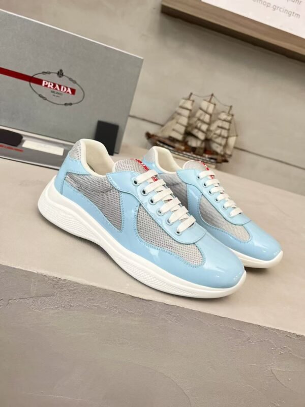 Men's & Women's Patent Leather Mesh Low-Top Sneakers - Baby Blue Luxury Streetwear Shoes