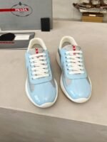 Men's & Women's Patent Leather Mesh Low-Top Sneakers - Baby Blue Luxury Streetwear Shoes