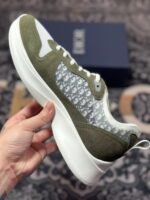 Men's Retro Runner Sneakers Olive Green Suede Leather Canvas Thick Sole Elevator Shoes
