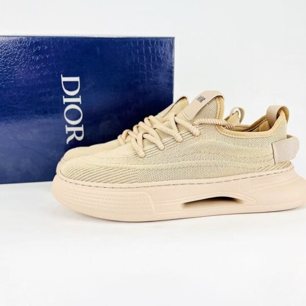 Men’s Breathable Knit Casual Sneakers – Lightweight Thick Sole Chunky Walking Shoes in Sand Beige