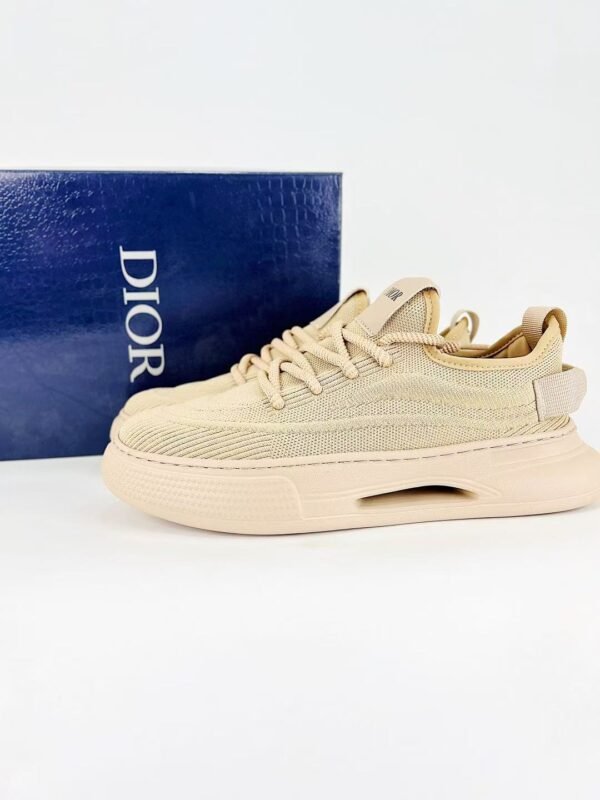 Men’s Breathable Knit Casual Sneakers – Lightweight Thick Sole Chunky Walking Shoes in Sand Beige