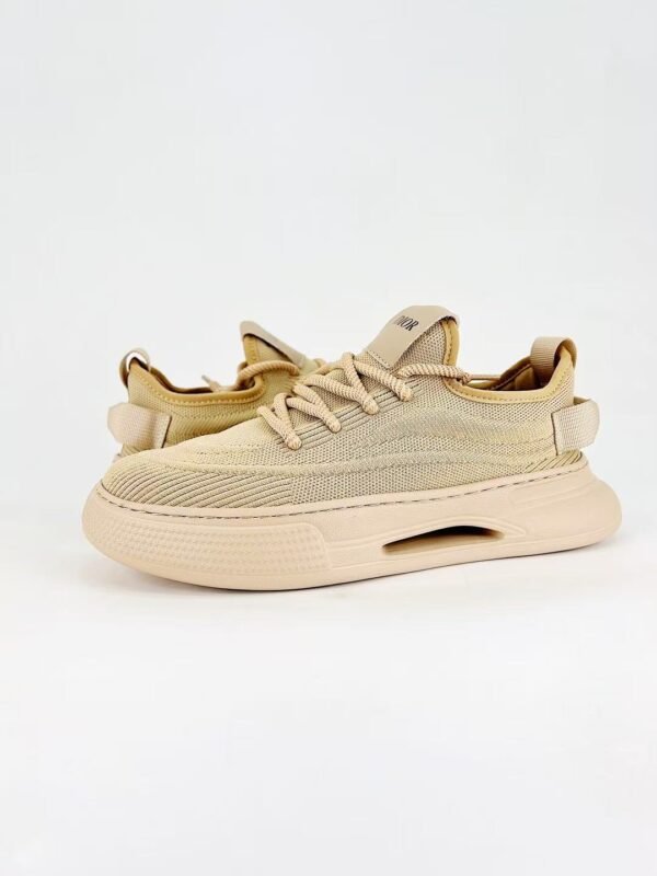 Men’s Breathable Knit Casual Sneakers – Lightweight Thick Sole Chunky Walking Shoes in Sand Beige