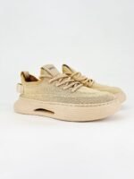 Men’s Breathable Knit Casual Sneakers – Lightweight Thick Sole Chunky Walking Shoes in Sand Beige