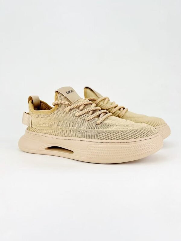 Men’s Breathable Knit Casual Sneakers – Lightweight Thick Sole Chunky Walking Shoes in Sand Beige