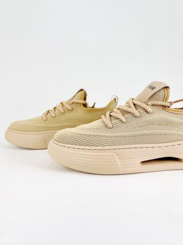 Men’s Breathable Knit Casual Sneakers – Lightweight Thick Sole Chunky Walking Shoes in Sand Beige