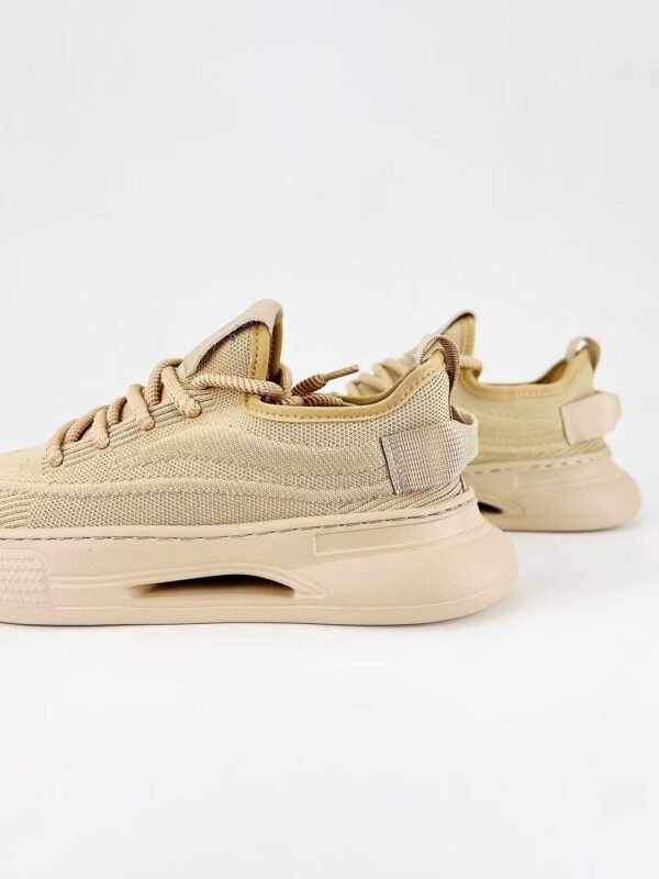 Men’s Breathable Knit Casual Sneakers – Lightweight Thick Sole Chunky Walking Shoes in Sand Beige