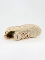 Men’s Breathable Knit Casual Sneakers – Lightweight Thick Sole Chunky Walking Shoes in Sand Beige