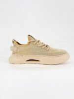 Men’s Breathable Knit Casual Sneakers – Lightweight Thick Sole Chunky Walking Shoes in Sand Beige