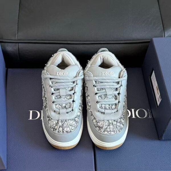 Men's Tweed Chunky Skate Shoes Low-Top Grey Woven Platform Sneakers
