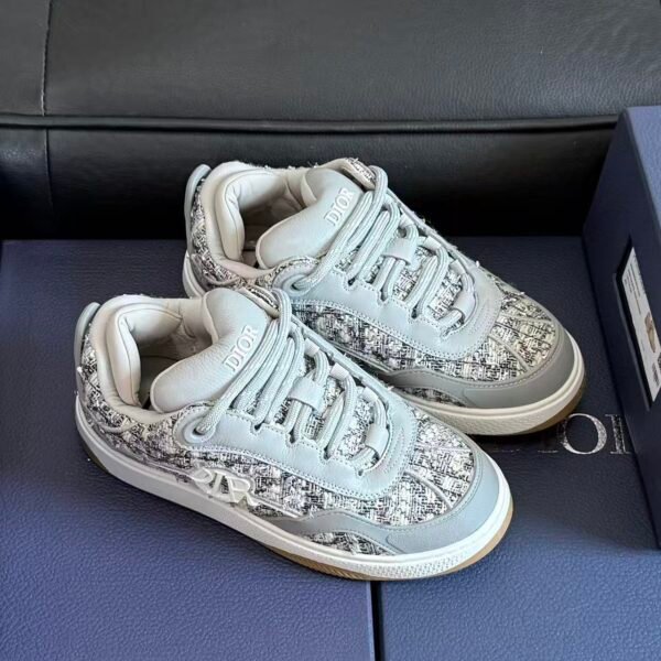 Men's Tweed Chunky Skate Shoes Low-Top Grey Woven Platform Sneakers