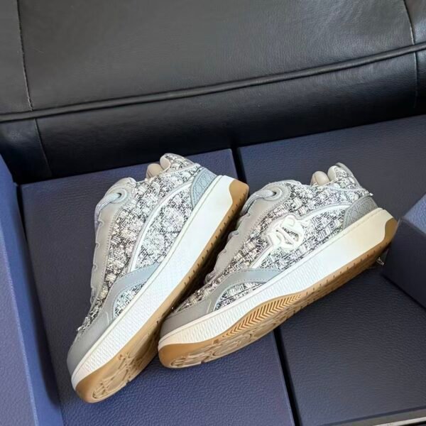 Men's Tweed Chunky Skate Shoes Low-Top Grey Woven Platform Sneakers