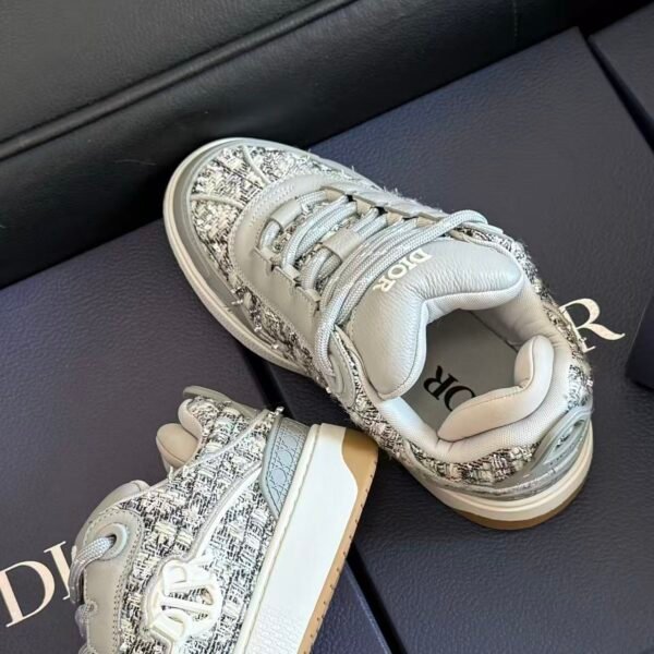 Men's Tweed Chunky Skate Shoes Low-Top Grey Woven Platform Sneakers