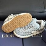 Men's Tweed Chunky Skate Shoes Low-Top Grey Woven Platform Sneakers