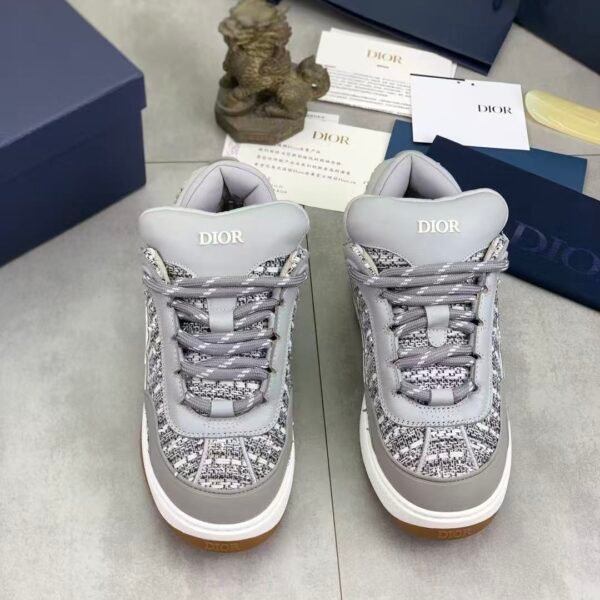 Men's Grey Tweed Chunky Skate Sneakers - Retro Platform Designer Style Casual Shoes with Metal Star Detail
