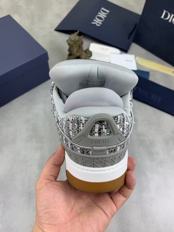 Men's Grey Tweed Chunky Skate Sneakers - Retro Platform Designer Style Casual Shoes with Metal Star Detail