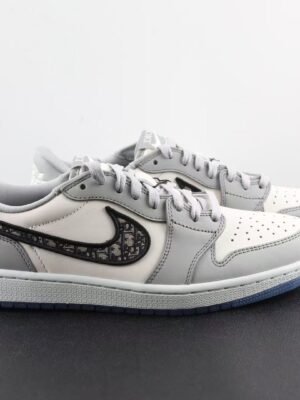 Vintage Grey & White Leather Low-Top Trainers with Designer Monogram Panel