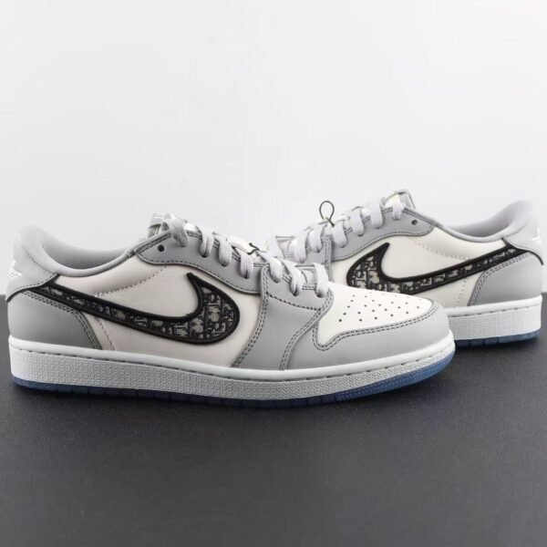 Vintage Grey & White Leather Low-Top Trainers with Designer Monogram Panel