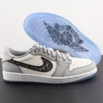 Vintage Grey & White Leather Low-Top Trainers with Designer Monogram Panel