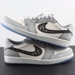 Vintage Grey & White Leather Low-Top Trainers with Designer Monogram Panel