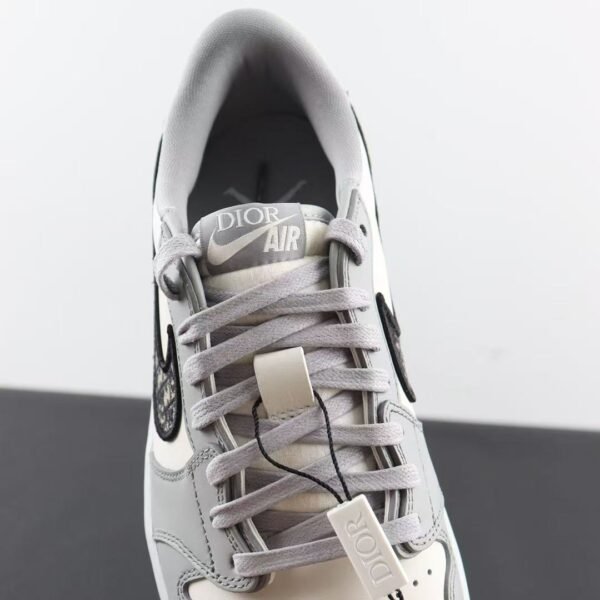 Vintage Grey & White Leather Low-Top Trainers with Designer Monogram Panel