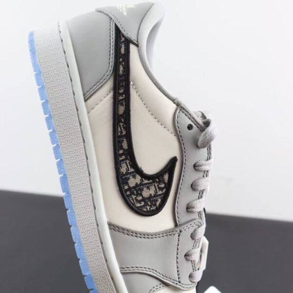 Vintage Grey & White Leather Low-Top Trainers with Designer Monogram Panel