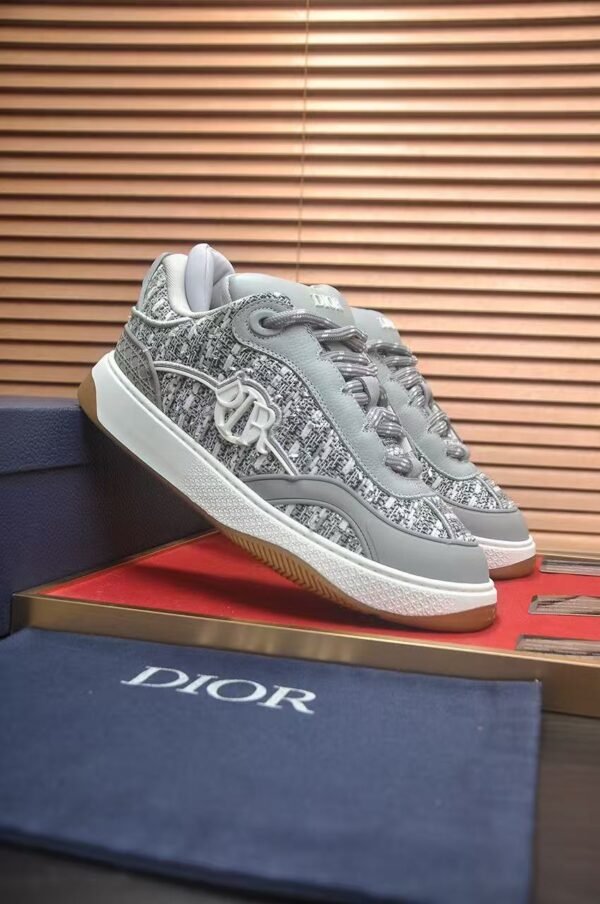 Men's High-Street Grey Leather & Tweed Platform Sneakers - Vintage Fat Skate Shoes for Streetwear & Casual Wear