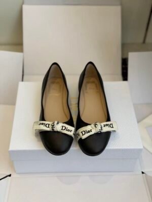 Women's Genuine Leather Ballet Flats with Ribbon Bow - Comfortable Dress Shoes
