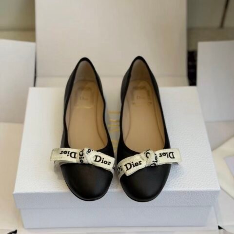 Women's Genuine Leather Ballet Flats with Ribbon Bow - Comfortable Dress Shoes