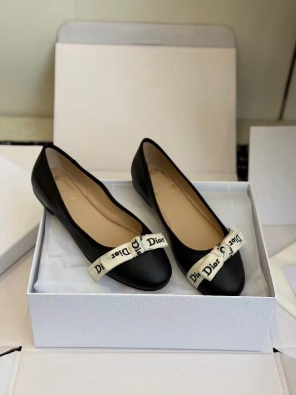 Women's Genuine Leather Ballet Flats with Ribbon Bow - Comfortable Dress Shoes