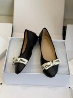 Women's Genuine Leather Ballet Flats with Ribbon Bow - Comfortable Dress Shoes