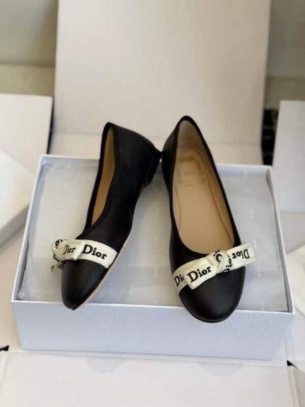 Women's Genuine Leather Ballet Flats with Ribbon Bow - Comfortable Dress Shoes