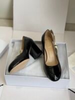 Women’s Patent Leather Chunky Heel Loafers – Comfortable Mary Jane Pumps with Ribbon Bow