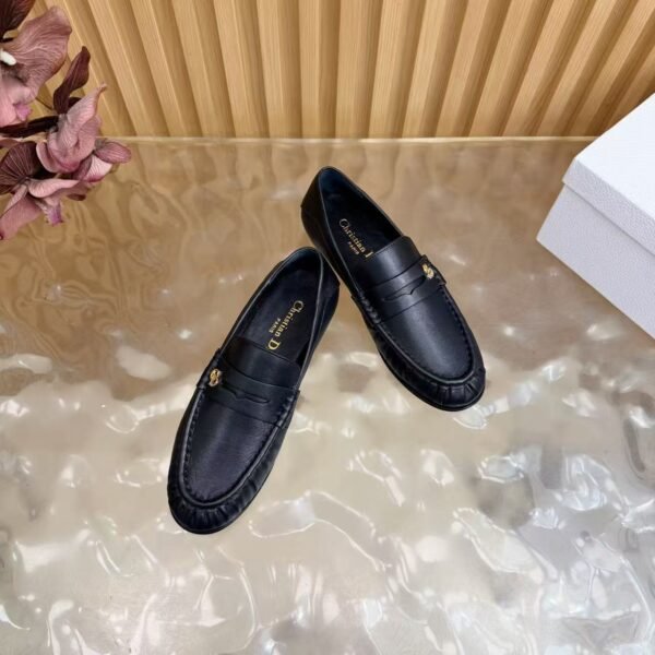 Women's Classic Black Leather Loafers – Warm Wool Lined Flat Slip-On Dress Shoes