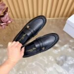 Women's Classic Black Leather Loafers – Warm Wool Lined Flat Slip-On Dress Shoes