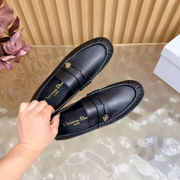 Women's Classic Black Leather Loafers – Warm Wool Lined Flat Slip-On Dress Shoes