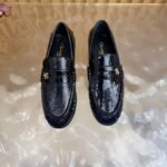 Women's Patent Leather Loafers - Genuine Leather Flat Shoes with Sheepskin Lining & Metal Buckle